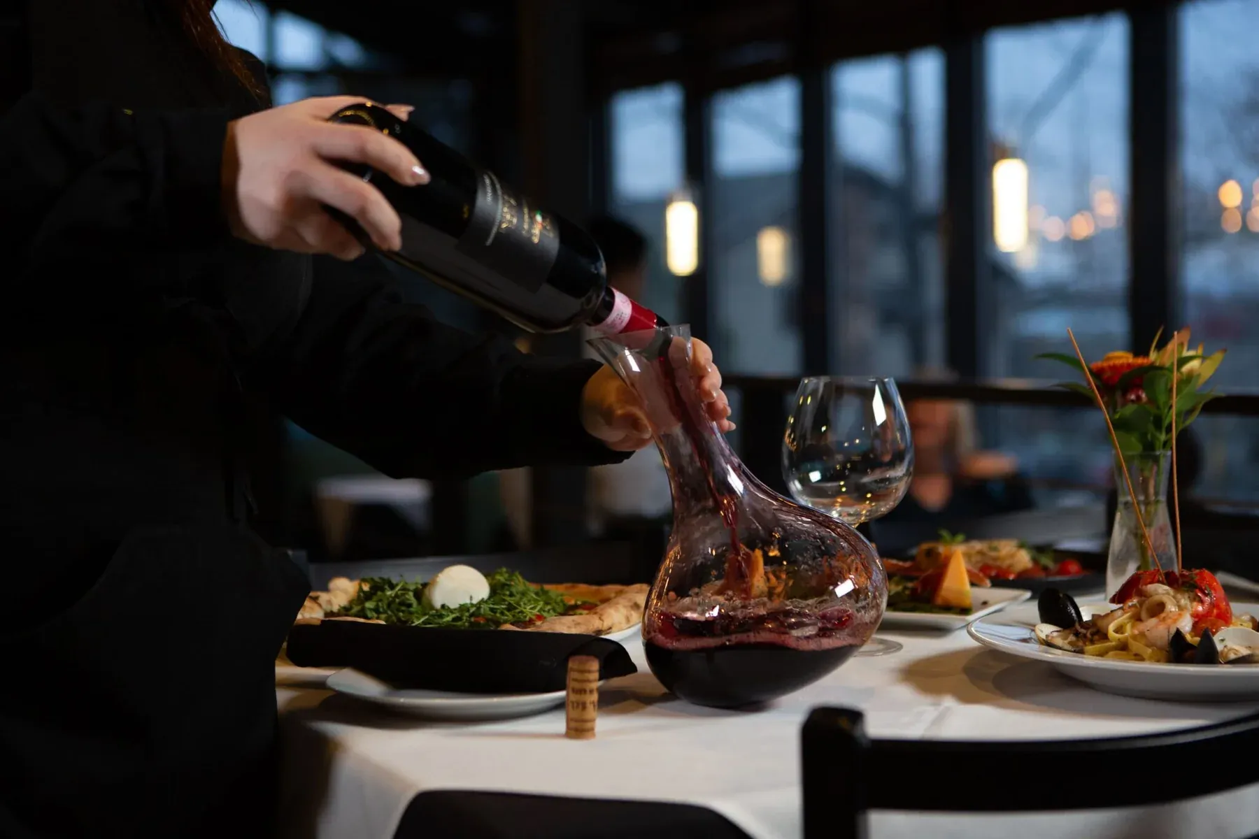 Wine being decanted at Carmine’s